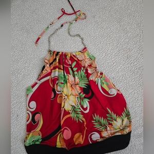 Forever 21 Red Tropical Halter Dress with Chain Strap